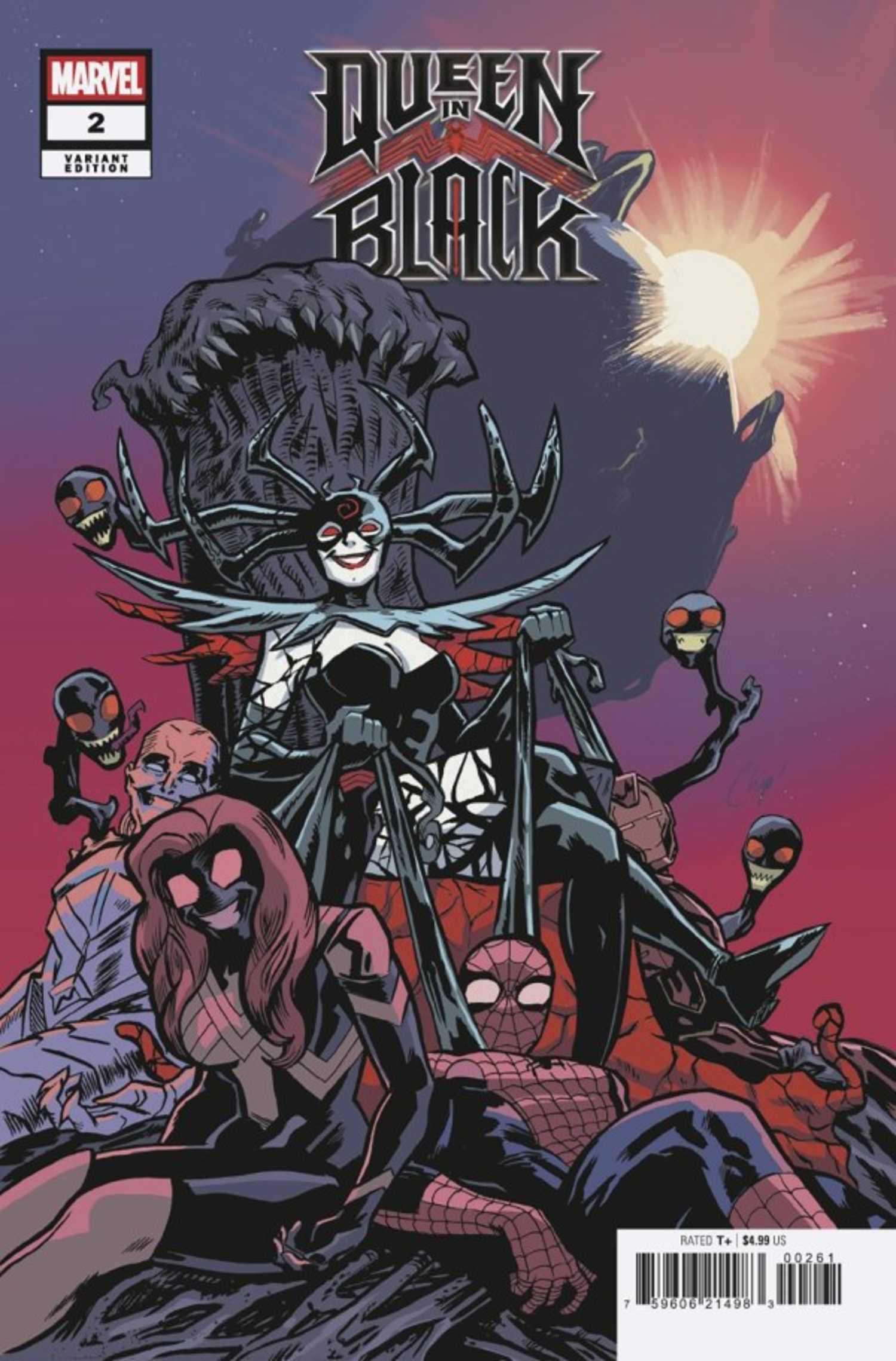 Queen in Black #2 cover, Hela on her symbiote throne
