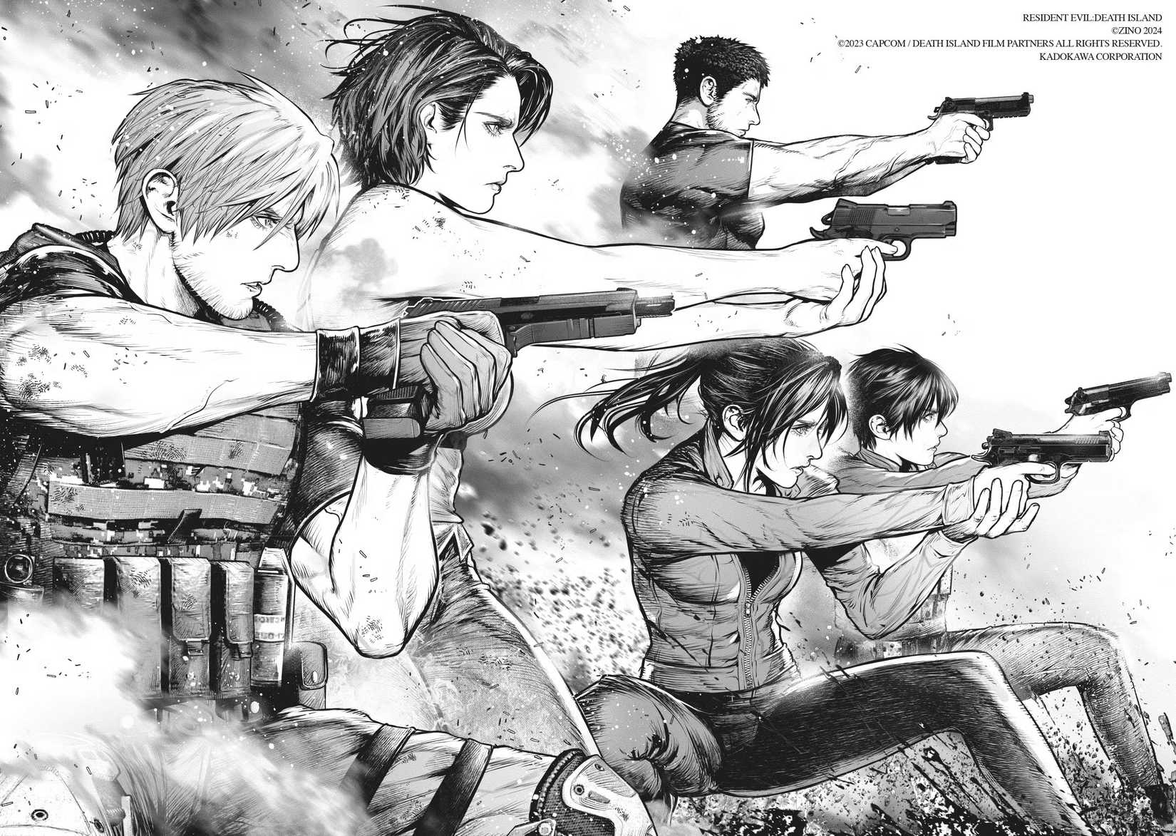 Image shows a manga panel from Resident Evil: Death Valley