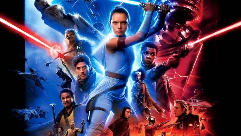 Rey swings her lightsaber in The Rise of Skywalker international poster