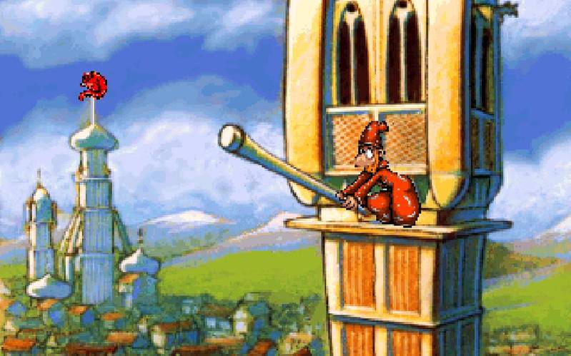 Rincewind setting up a contraption in Discworld game