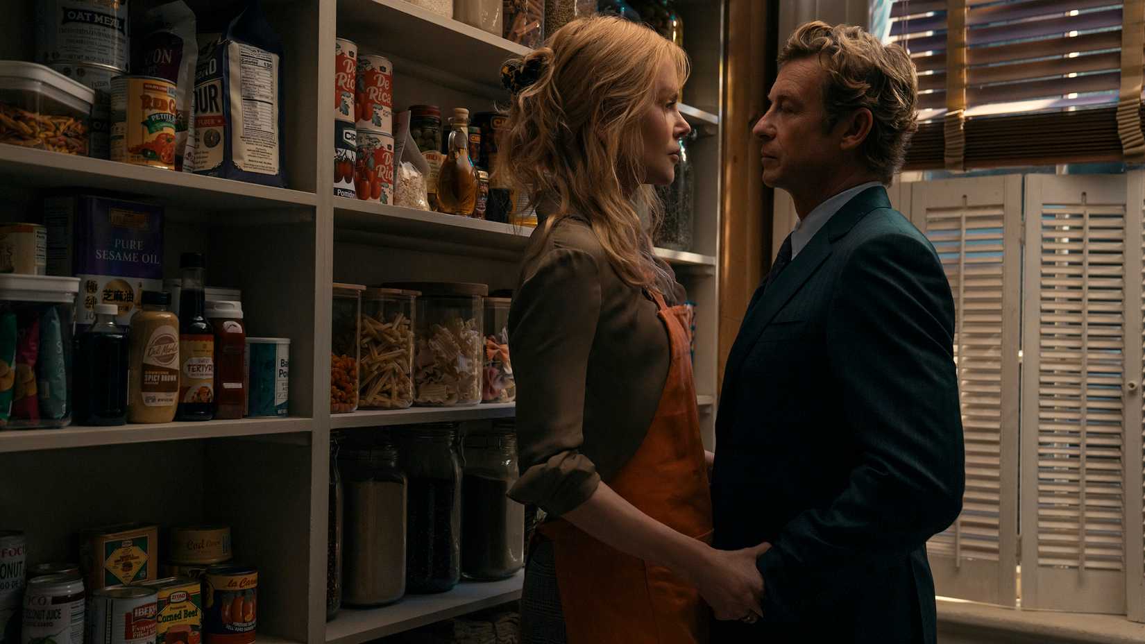 Still from Scarpetta featuring Nicole Kidman as Kay Scarpetta and Simon Baker as Benton Wesley.