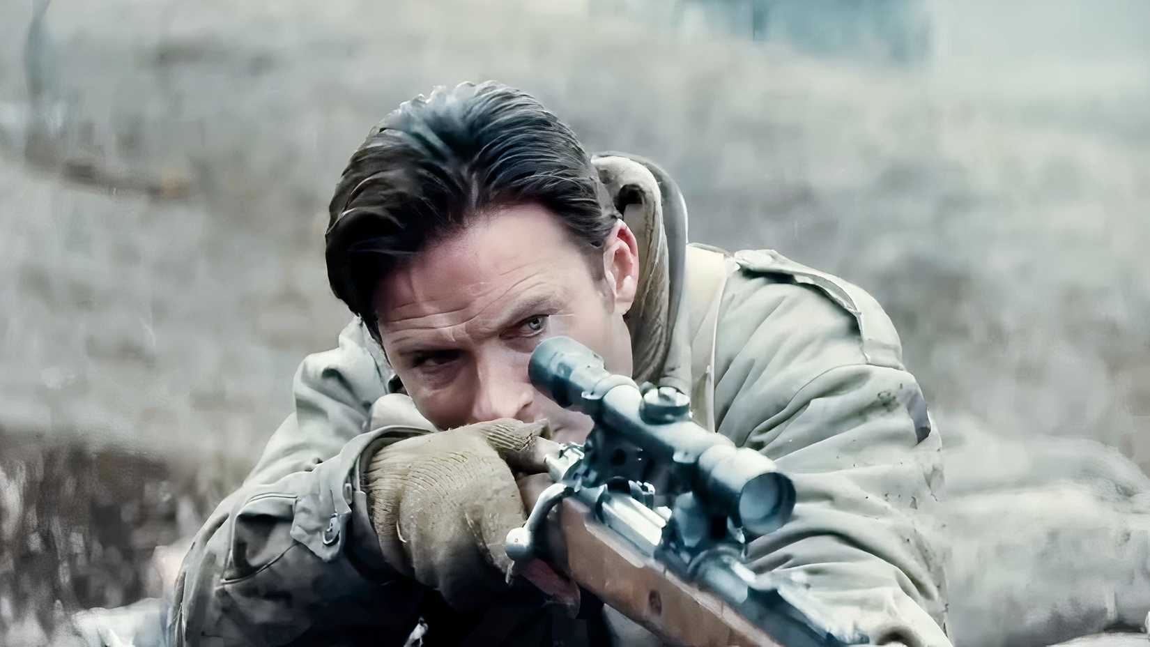 Scott Eastwood pointing a sniper rifle in Lucky Strike (2026)