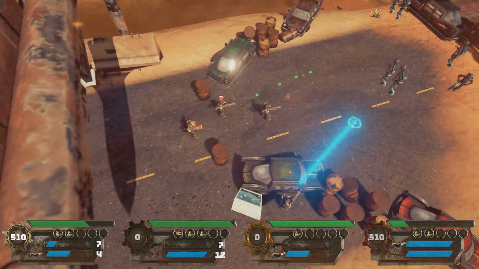 A top-down view of a battlefield in the video game Scrap. 