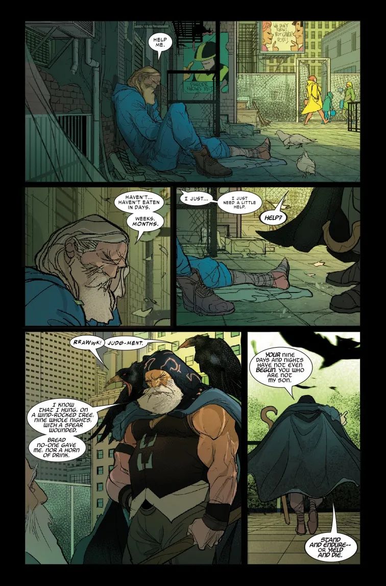 Sigurd Jarlsson meets Odin on the street in Thor #800 comic cover