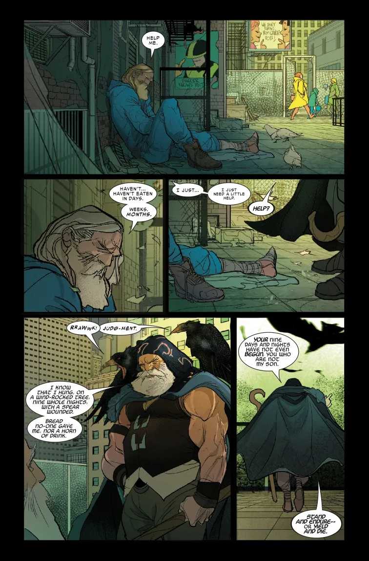 Sigurd Jarlsson meets Odin on the street in Thor #800 comic cover
