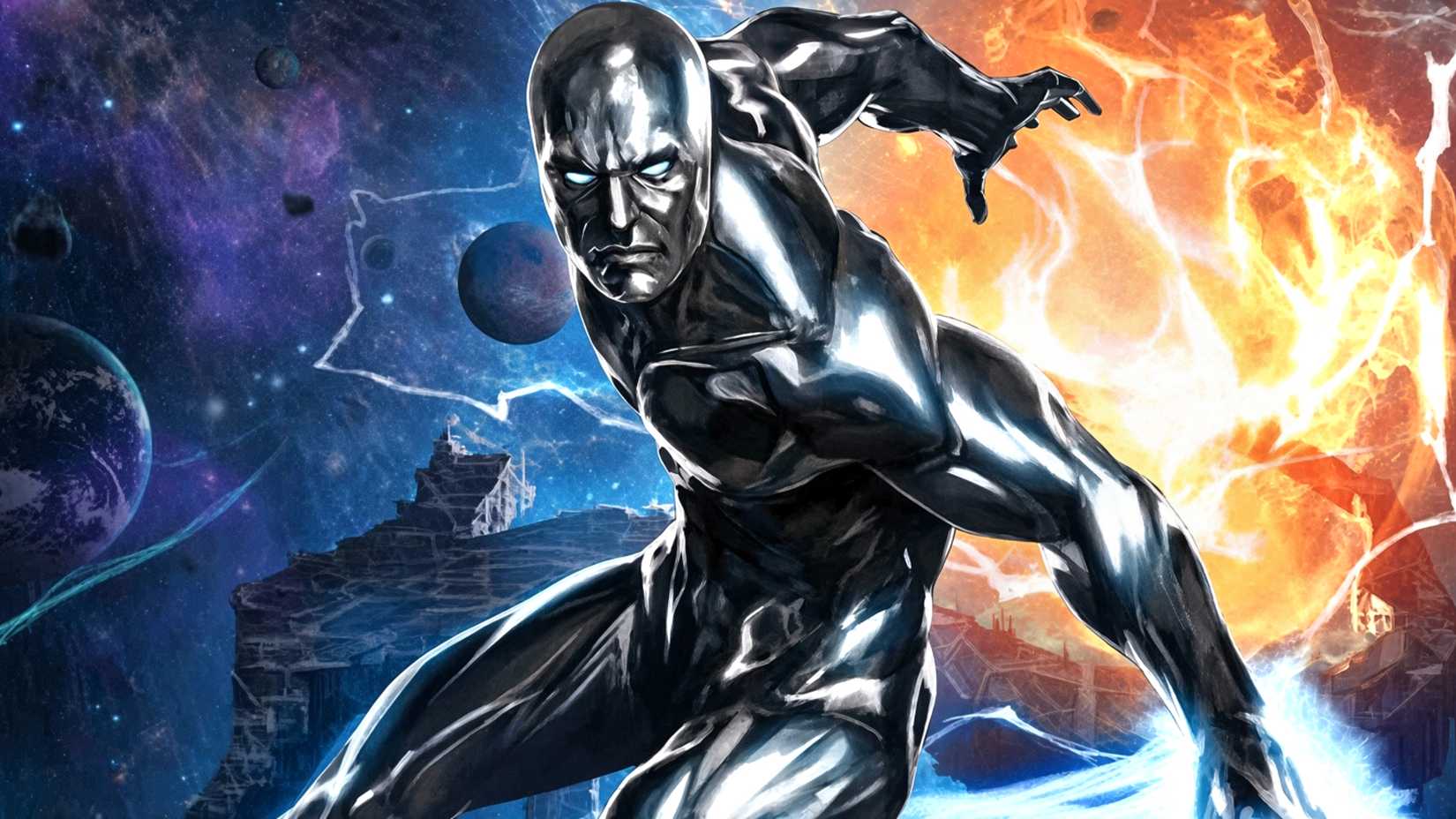 Silver Surfer flies through the cosmos in Marvel Comics art