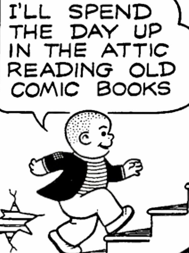 A panel from a Nancy comic strip showing Sluggo going up the stairs saying 