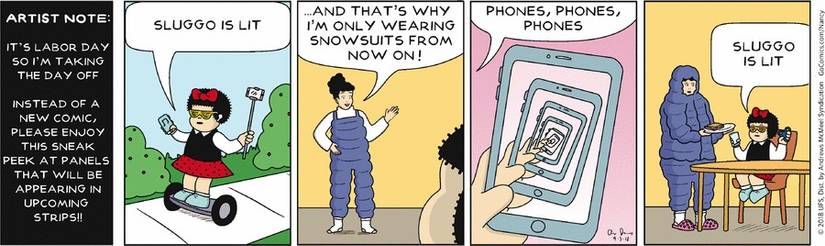 The now classic "Sluggo is Lit" Nancy comic strip by Olivia Jaimes.