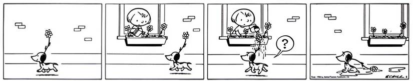 Snoopy is watered like a flower in his first ever Peanuts appearance