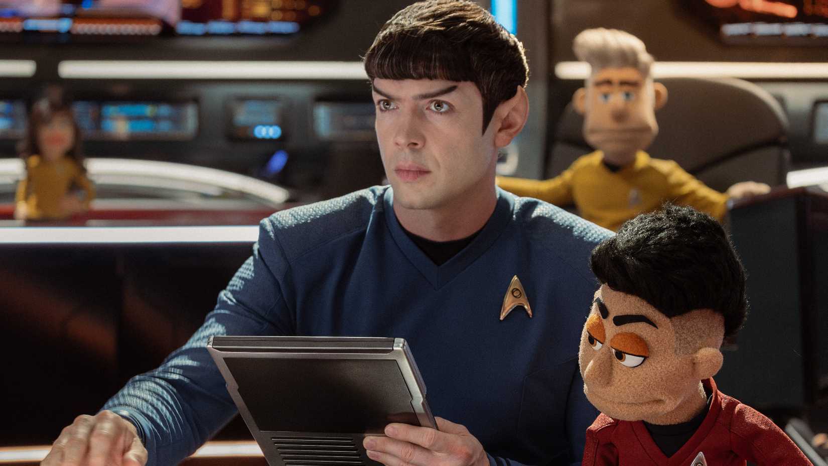Spock and puppet Ortegas on the bridge