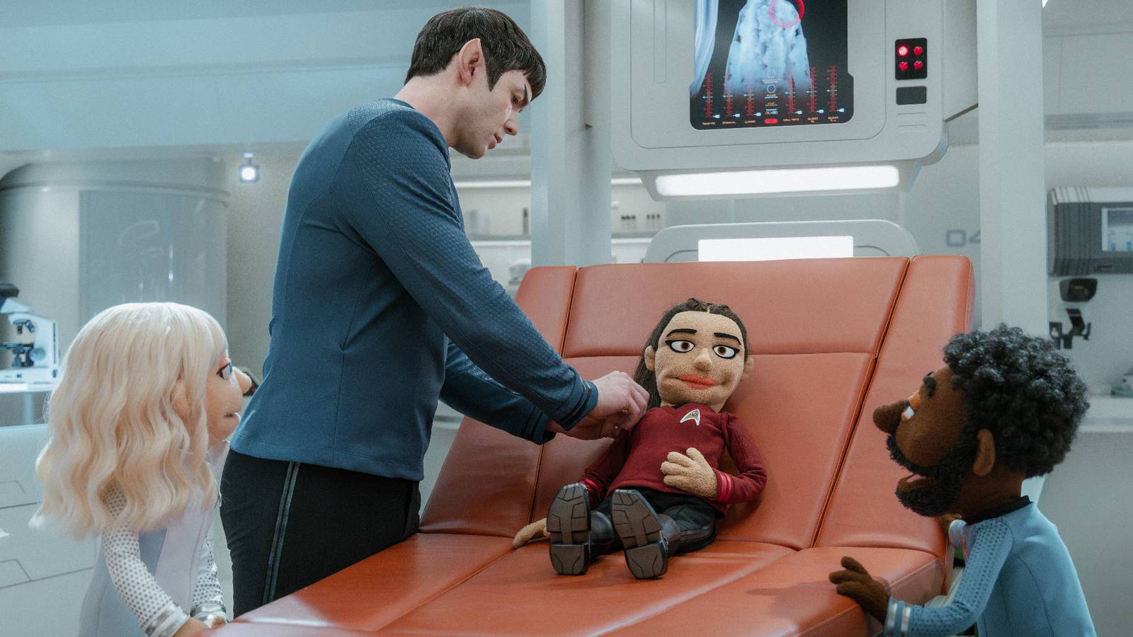 Spock with La'an Chapel and M'Benga puppets