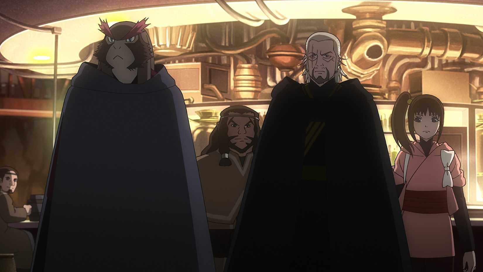 Homen, Margrave Juro, and Lah Kara standing together in Star Wars: Visions Presents - The Ninth Jedi