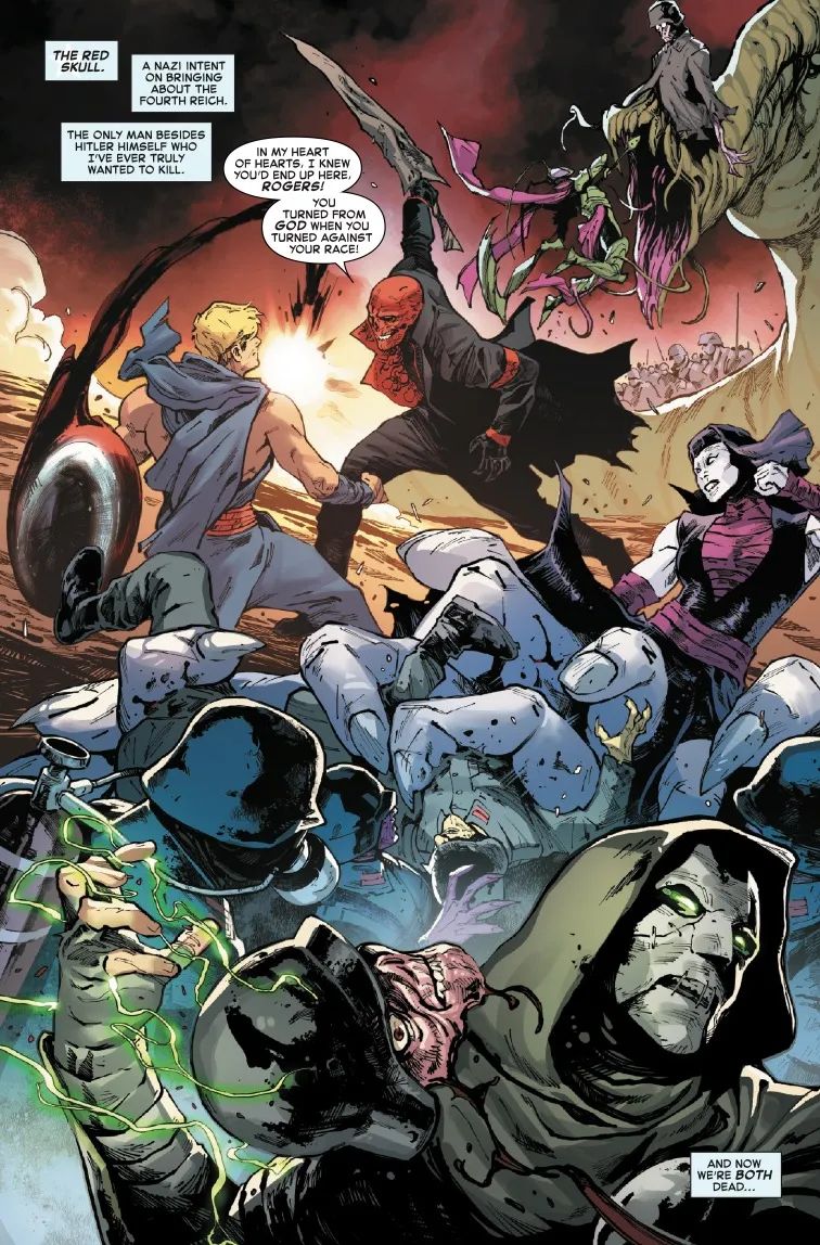 Steve Rogers fights Red Skull in Hell in Captain America #15 cover