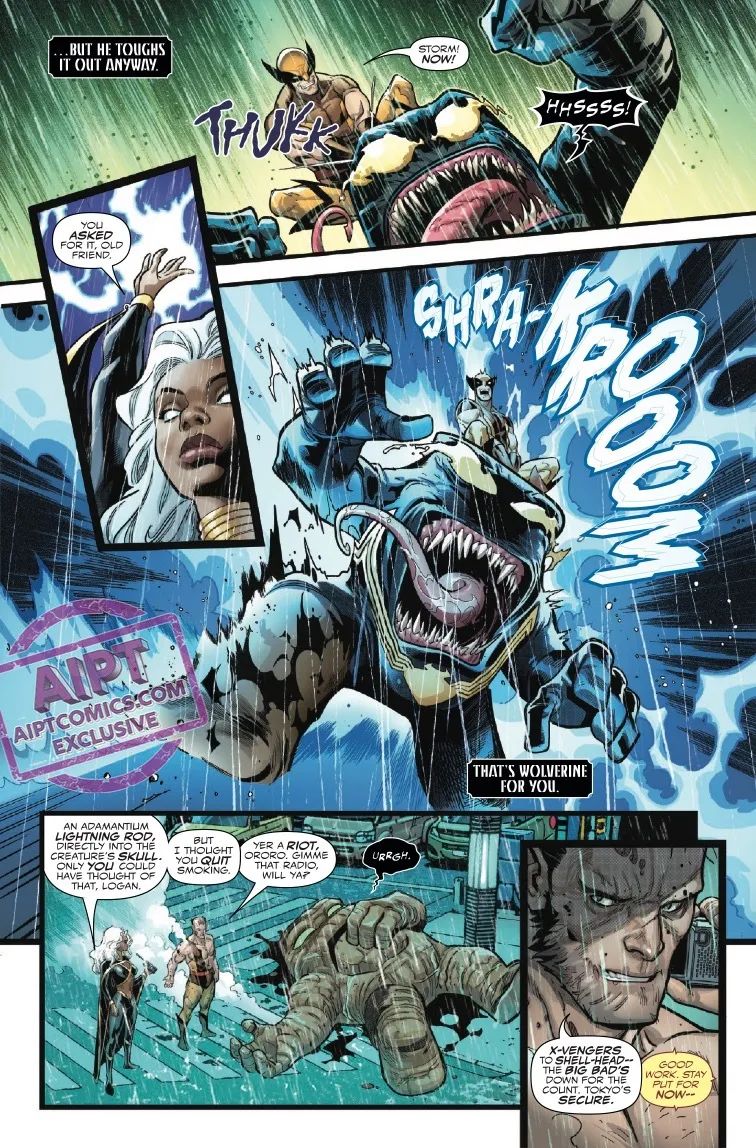 Storm and Wolverine fight a Mellenorite in Queen in Black #2