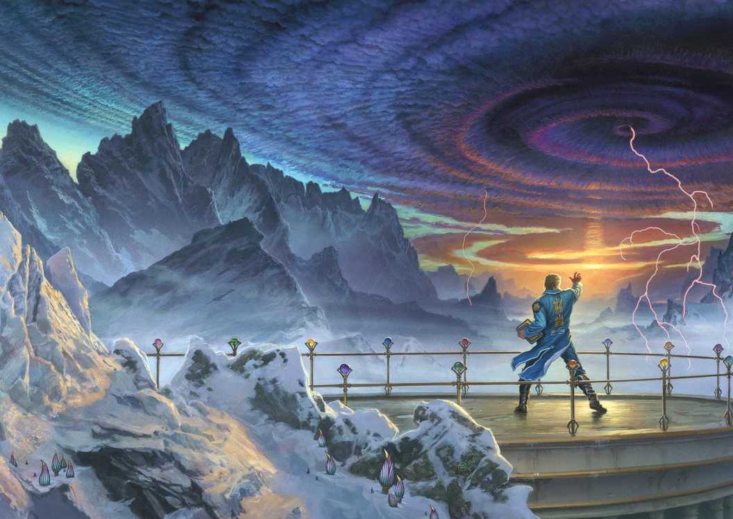Dalinar Kholin faces the Everstorm from the tower in Urithiru in Stormlight Archive: Wind and Truth cover art.
