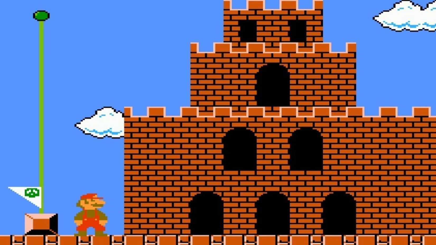 Super Mario Bros image of Mario at the end of a level going into a castle