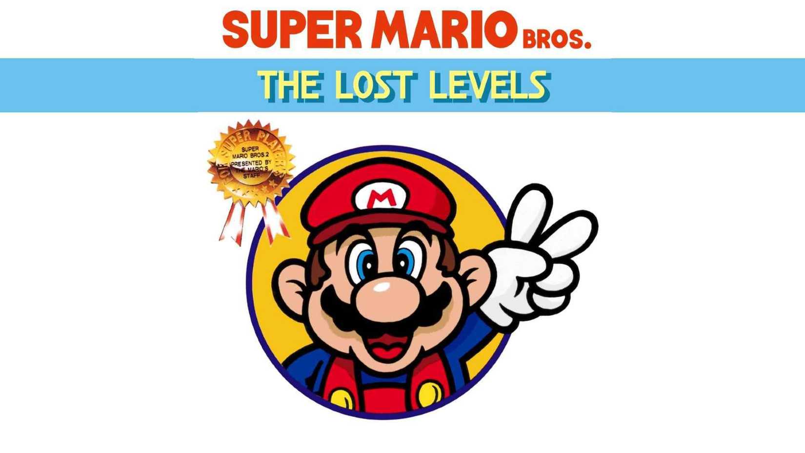 Mario holding up two fingers in the Super Mario Bros. The Lost Levels key art.