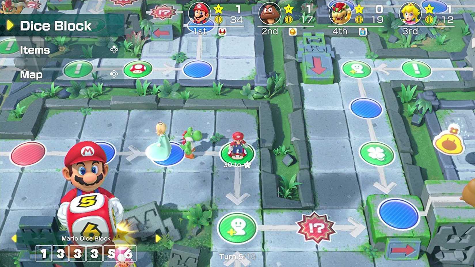 Mario taking his turn in Super Mario Party 2018 gameplay.