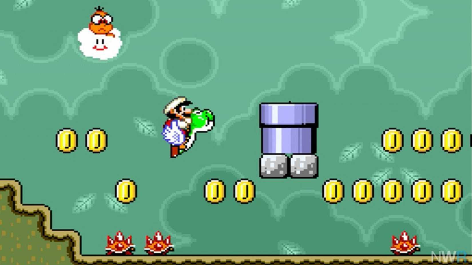 Mario riding Yoshi in Super Mario World.