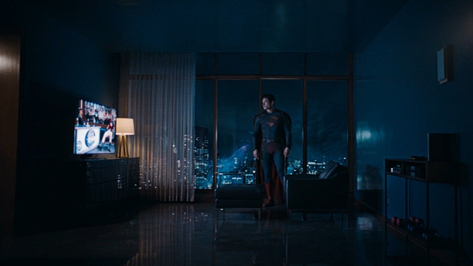 Clark Kent's mostly empty living room in Superman 2025