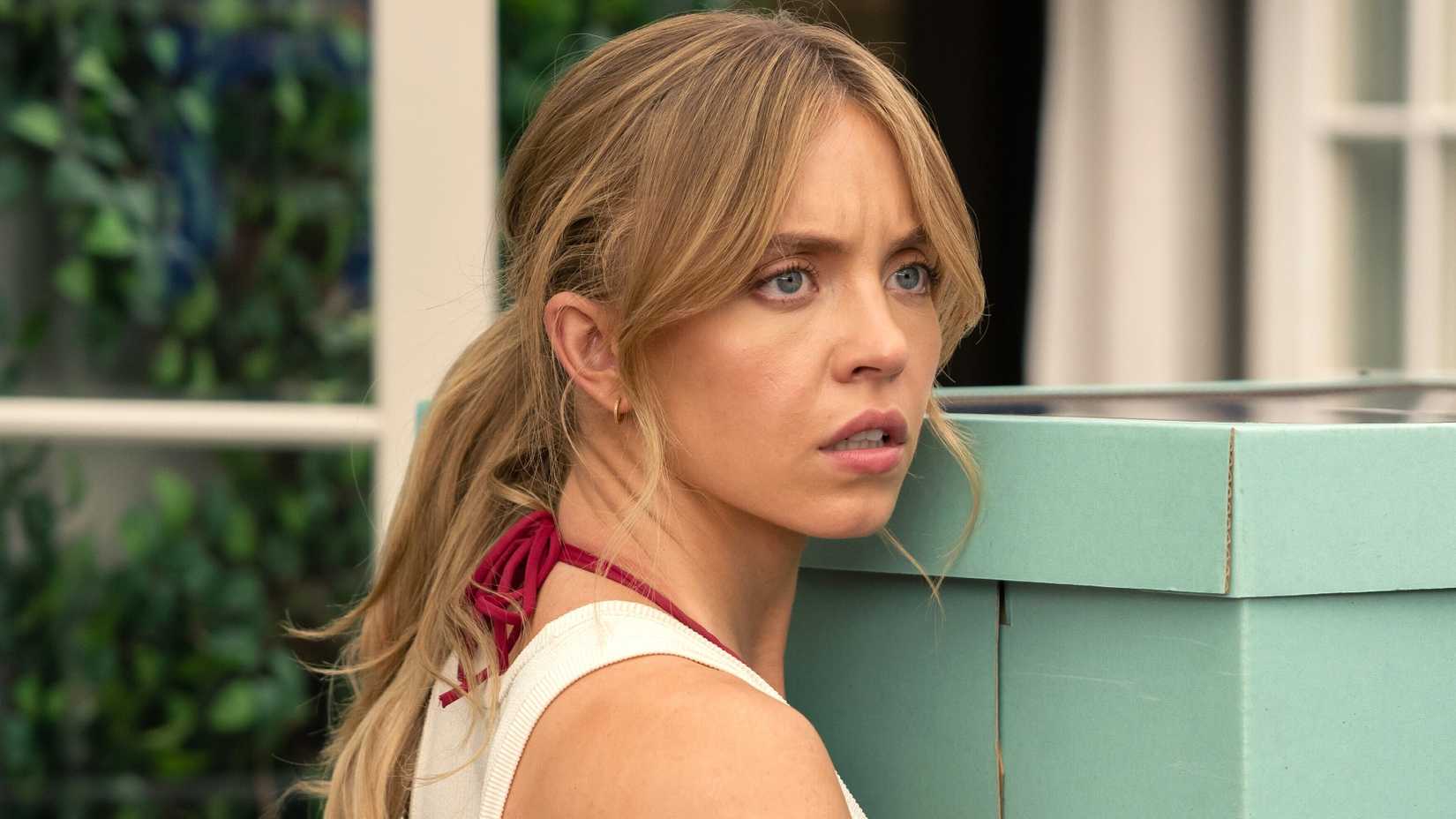 Sydney Sweeney looking confused in Anyone But You