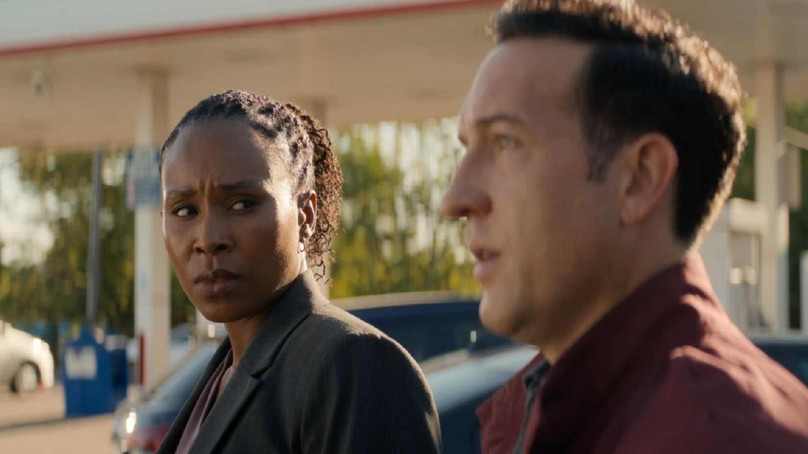 Tamara staring at Jacob in Reacher.
