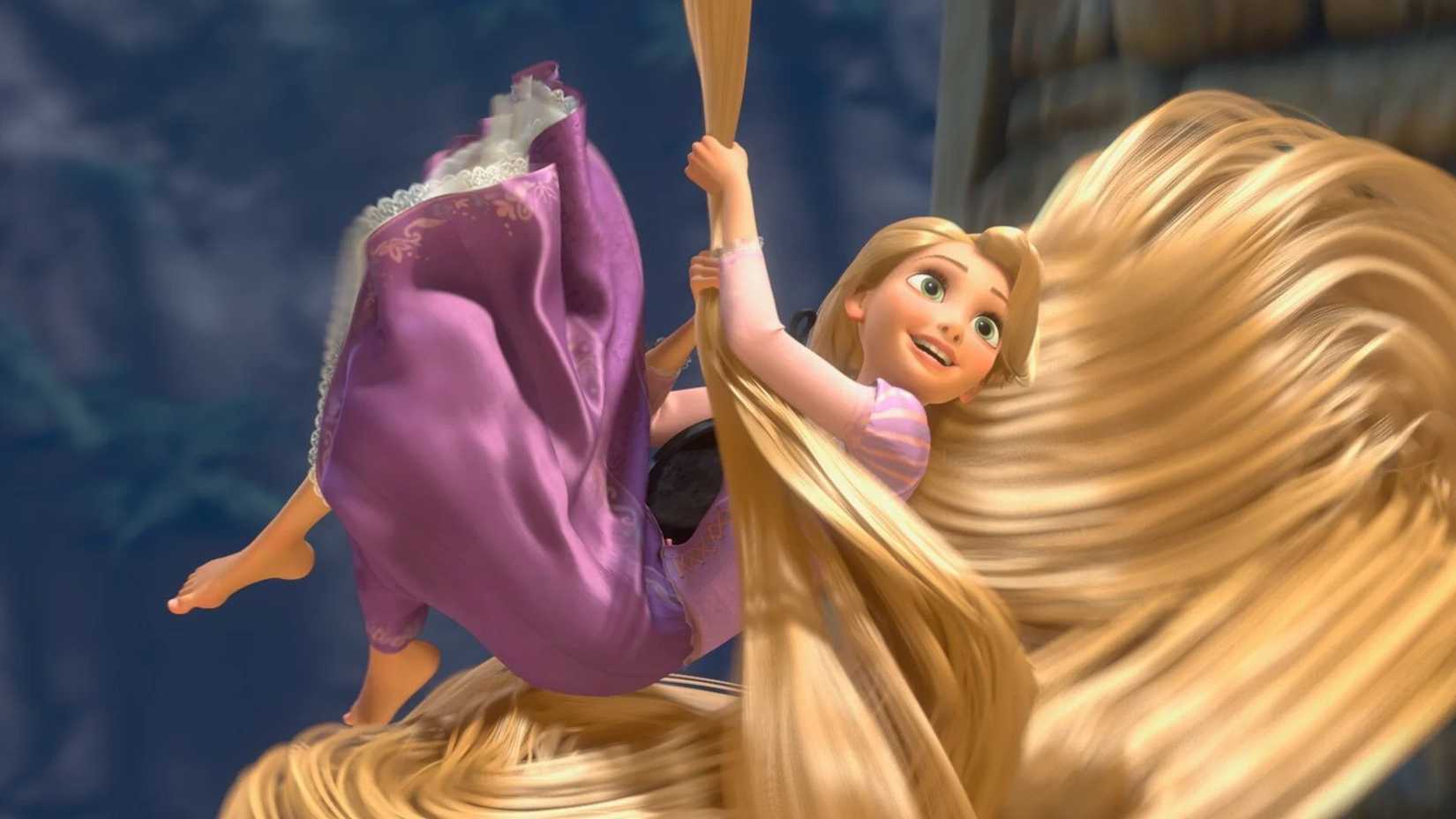 Rapunzel riding on her hair in Tangled