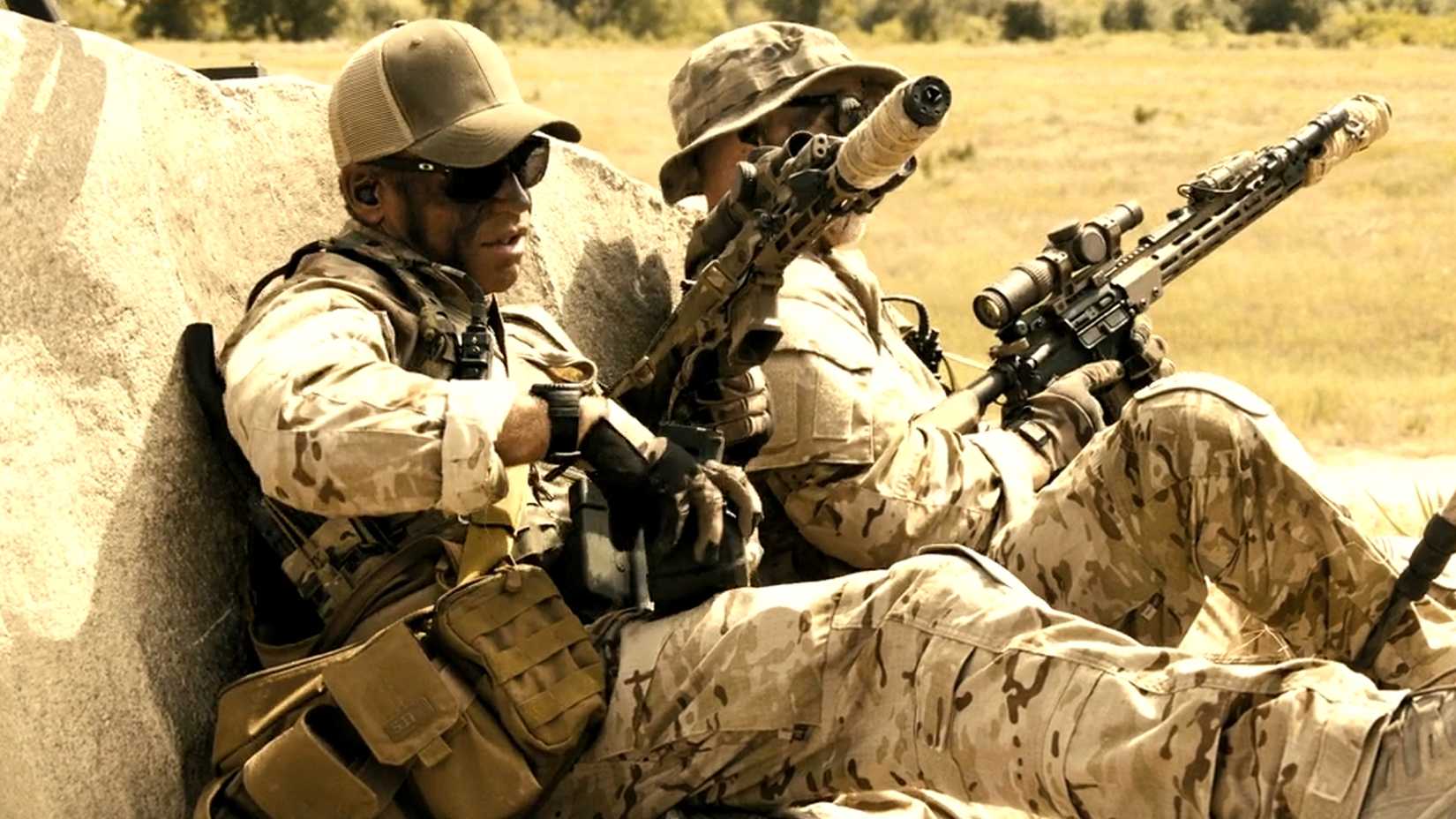 Taylor Sheridan and other guy in military gear in Lioness