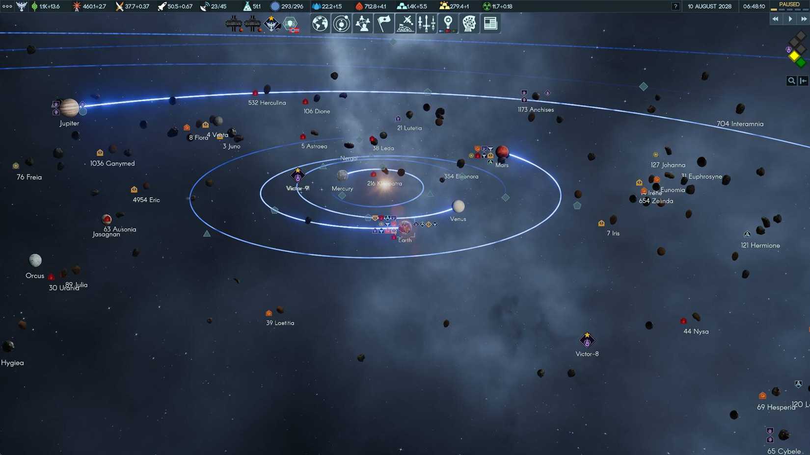 The solar system menu in Terra Invicta.