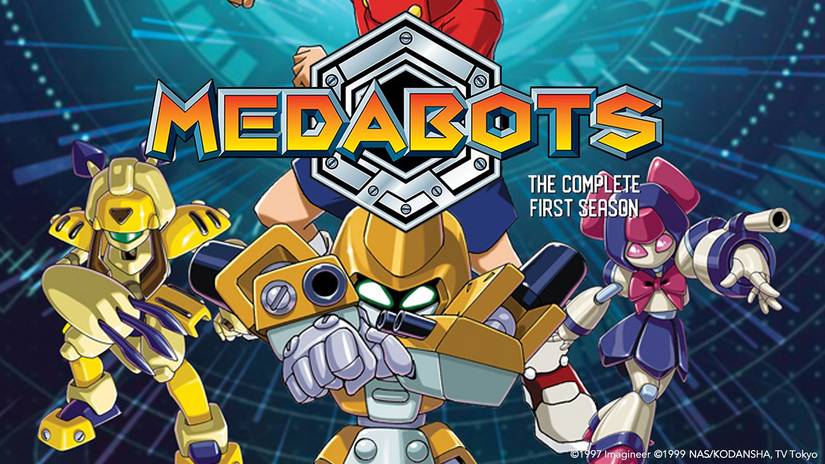 The cover art of Medabots with the Medabots preparing to fight.