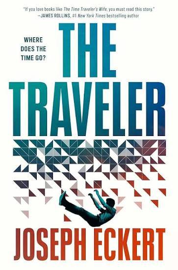 The cover of The Traveler by Joseph Eckert shows a man falling through geometric fractals