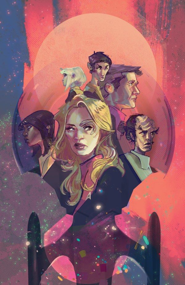 The crew poses together in Star Trek #1 comic cover by IDW Entertainment