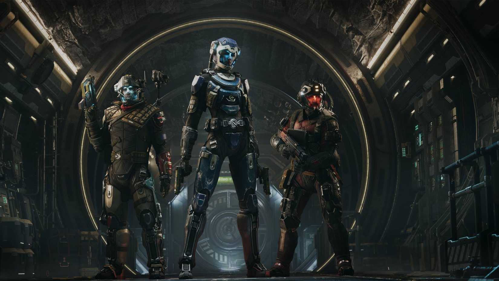A group of three characters standing in a tunnel in The Expanse Osiris Reborn.