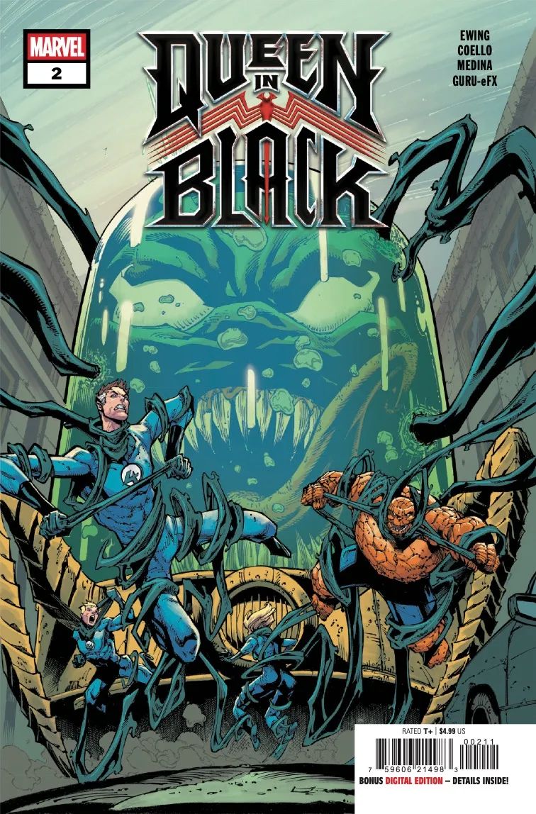 The Fantastic Four fight symbiotes in Queen in Black #2 cover