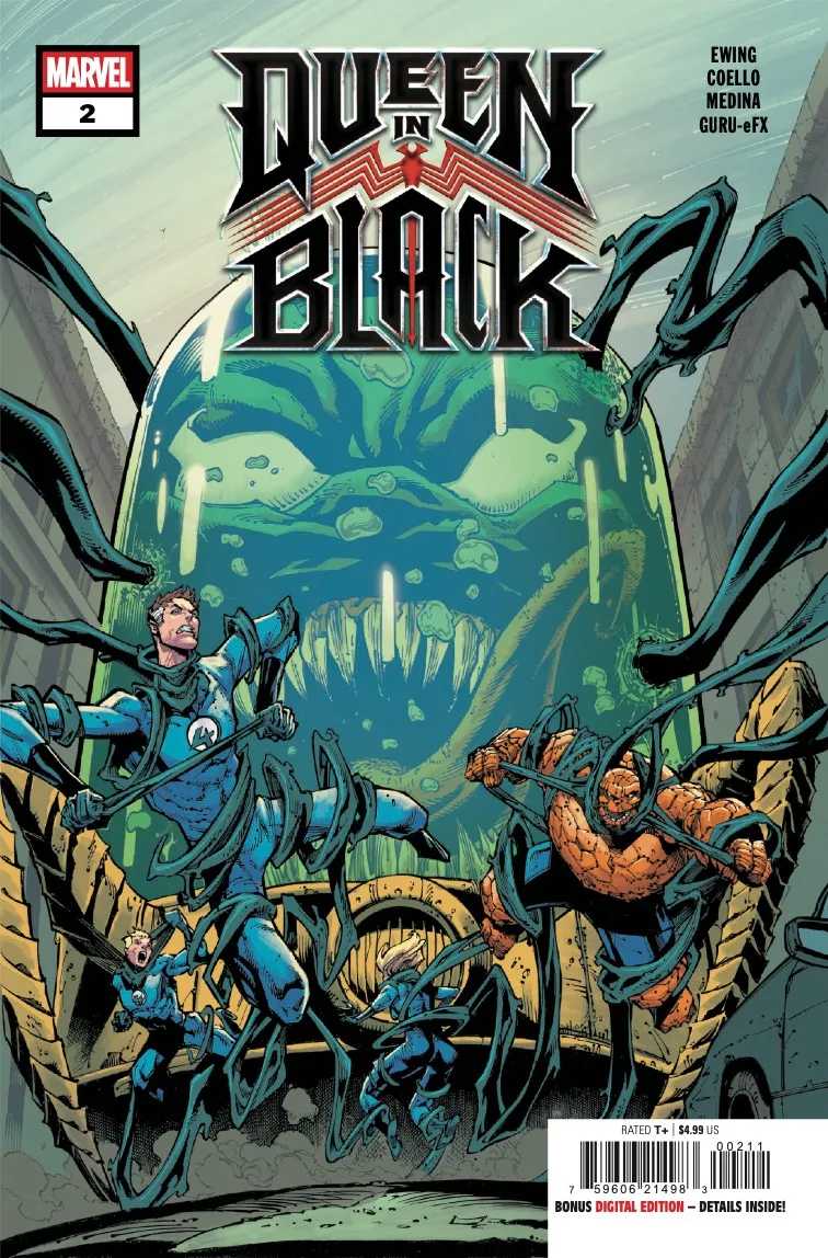 The Fantastic Four fight symbiotes in Queen in Black #2 cover