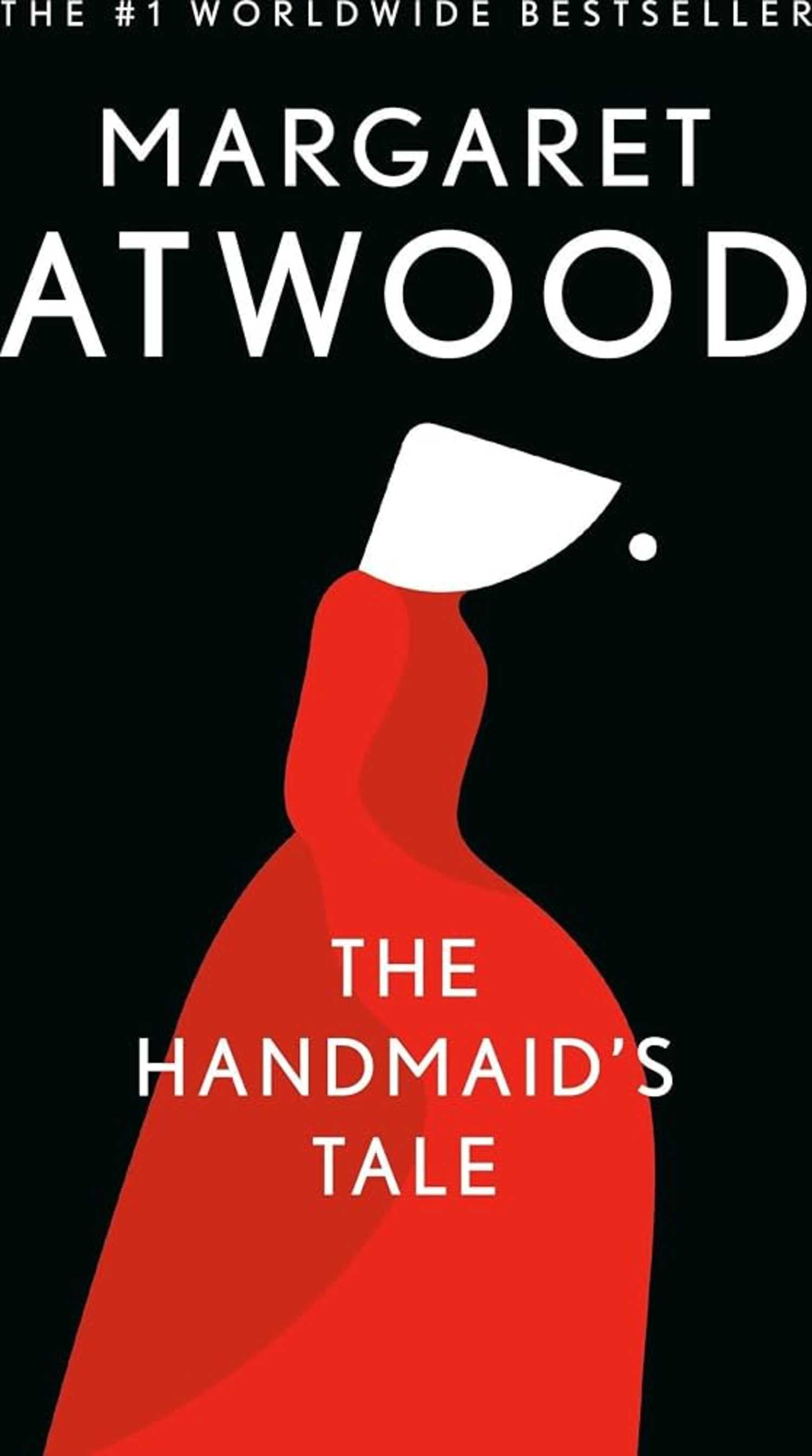 The Handmaid's Tale book cover, silhouette in red of a Handmaid