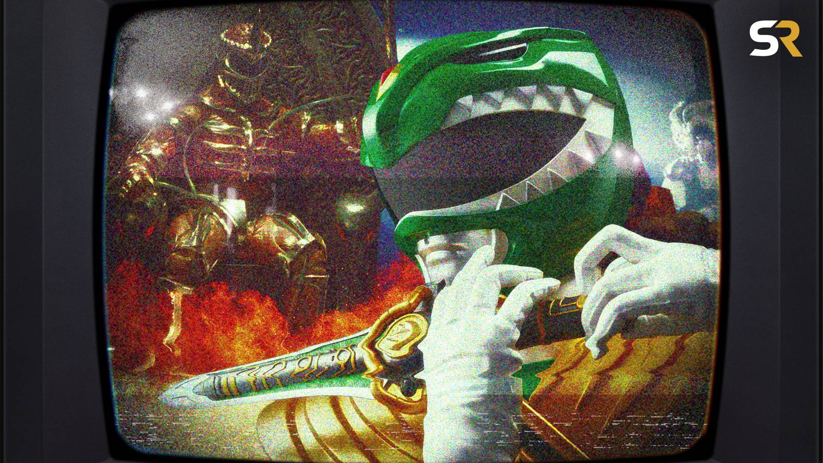A custom image of the Green Ranger and Lord Zedd in a television set.