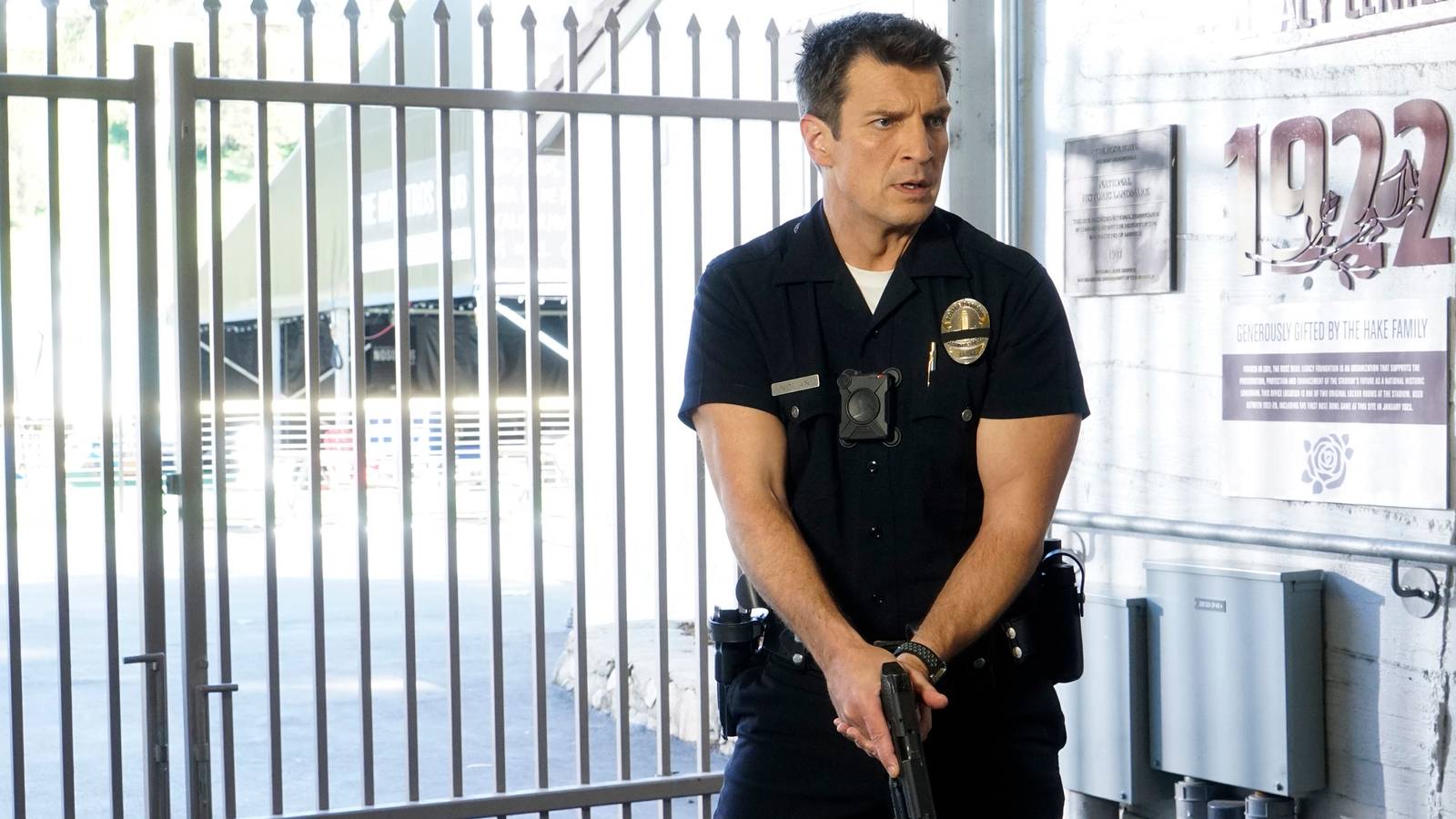 Still of Nathan Fillion as John Nolan in The Rookie.