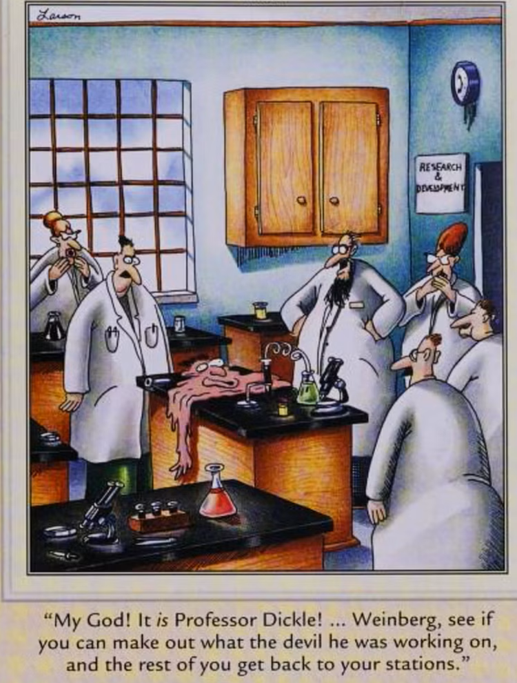The Scientist and the Melted Face The Far Side