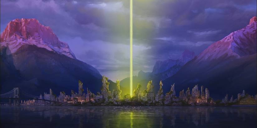 The spirit beam shines up into the sky in The Legend of Korra's finale