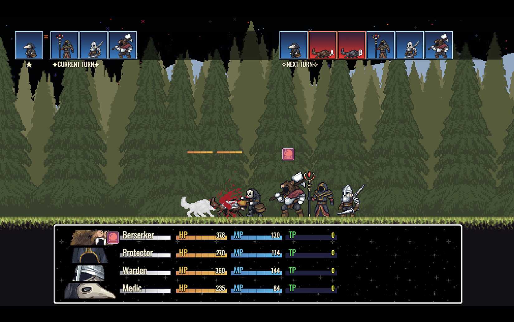 Characters fight a wolf enemy in This Place at the End.