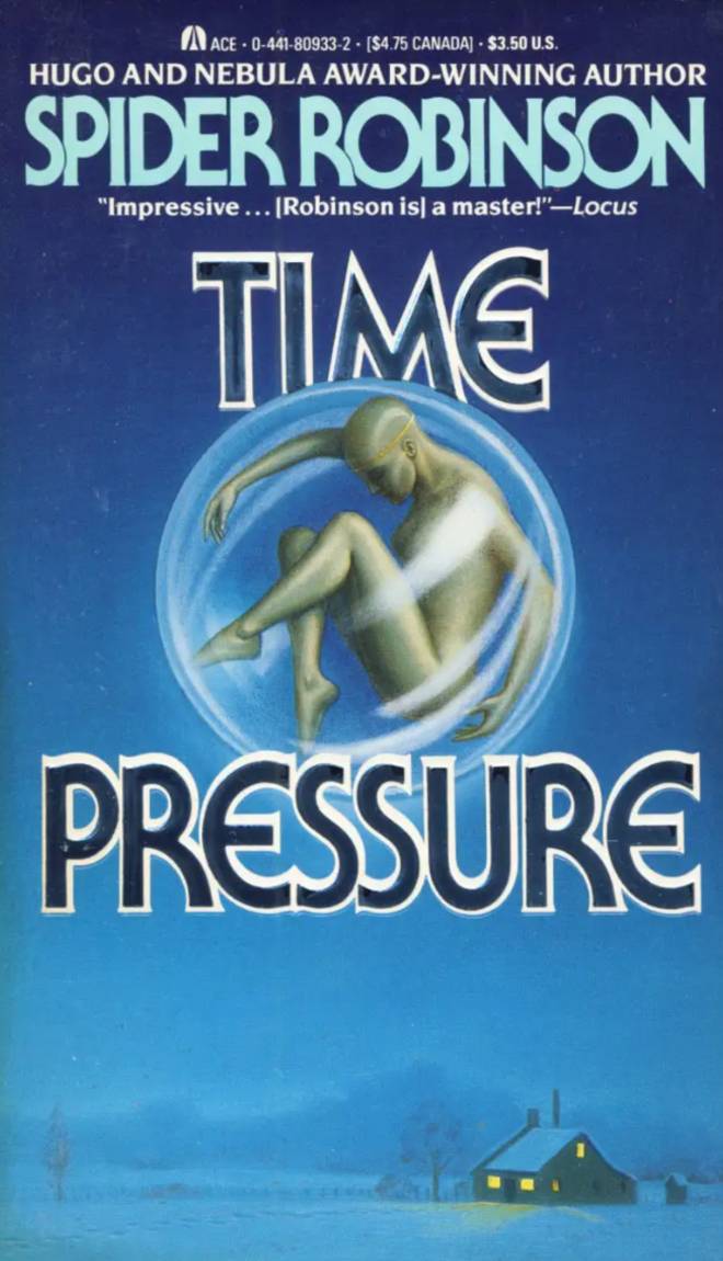 Time Pressure book cover shows a person in a circle with a snowy landscape behind them
