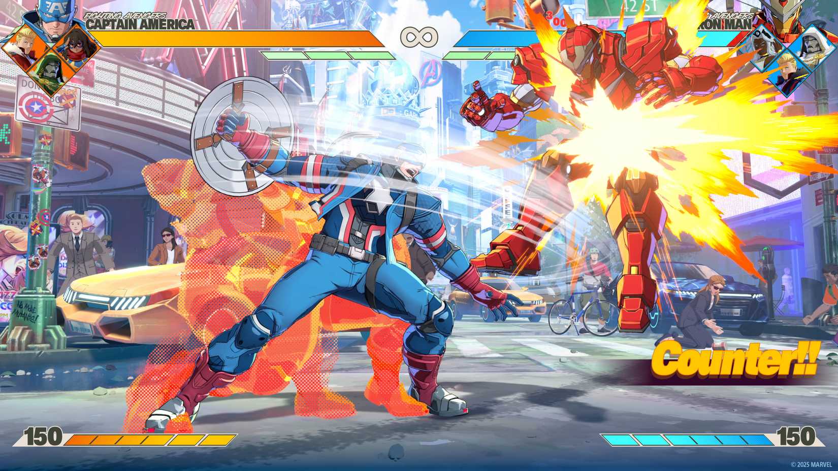 Marvel Tokon Fighting Souls Captain America using team attack against Iron Man