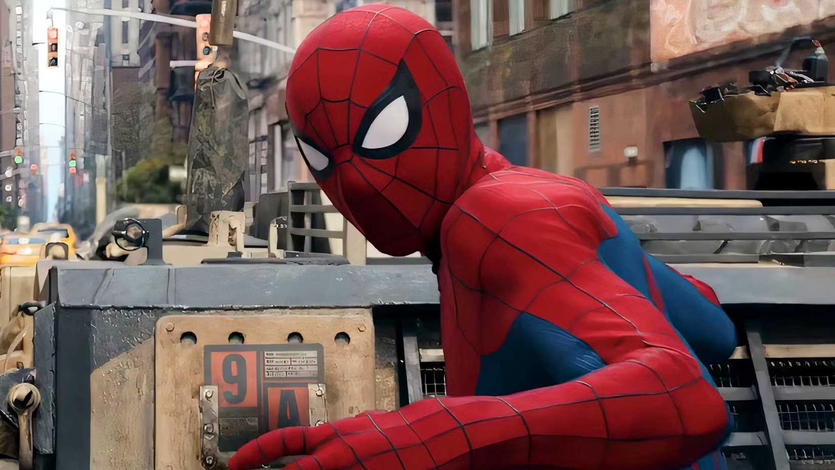 Tom Holland's Spider-Man looking behind his back in Brand New Day