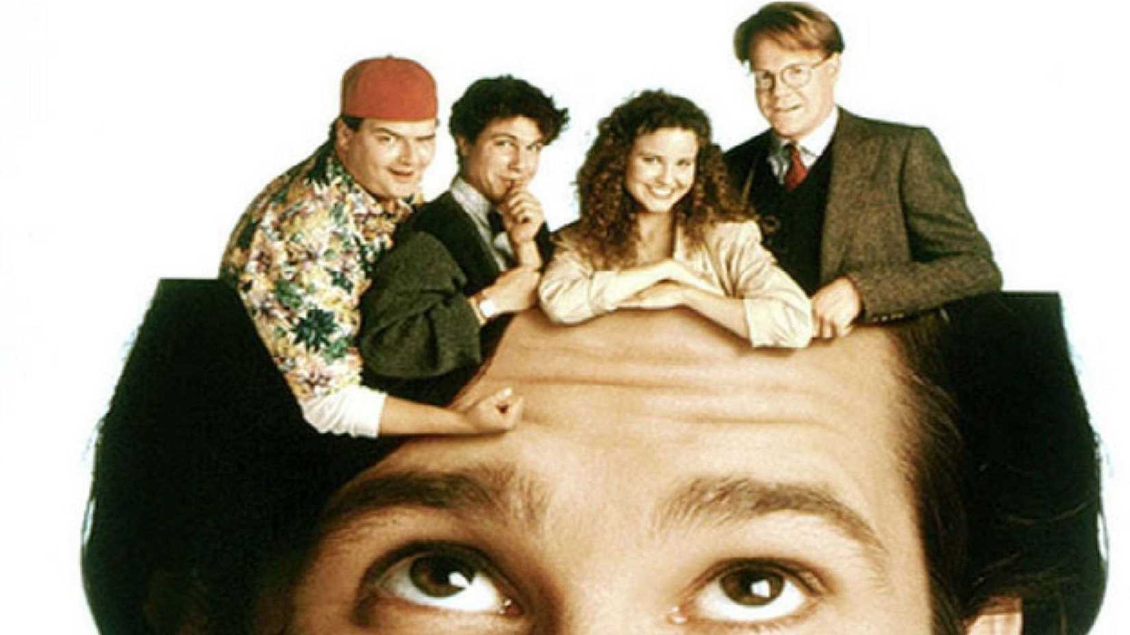The cast of Herman's Head inside his head as he looks up