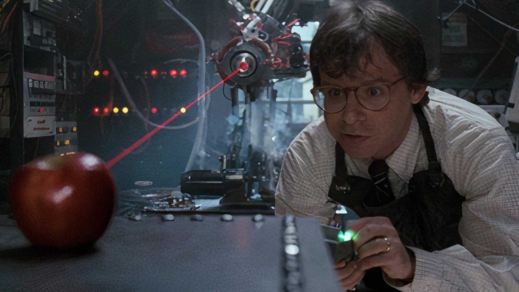 Wayne doing an experiment on an apple in honey I shrunk the kids