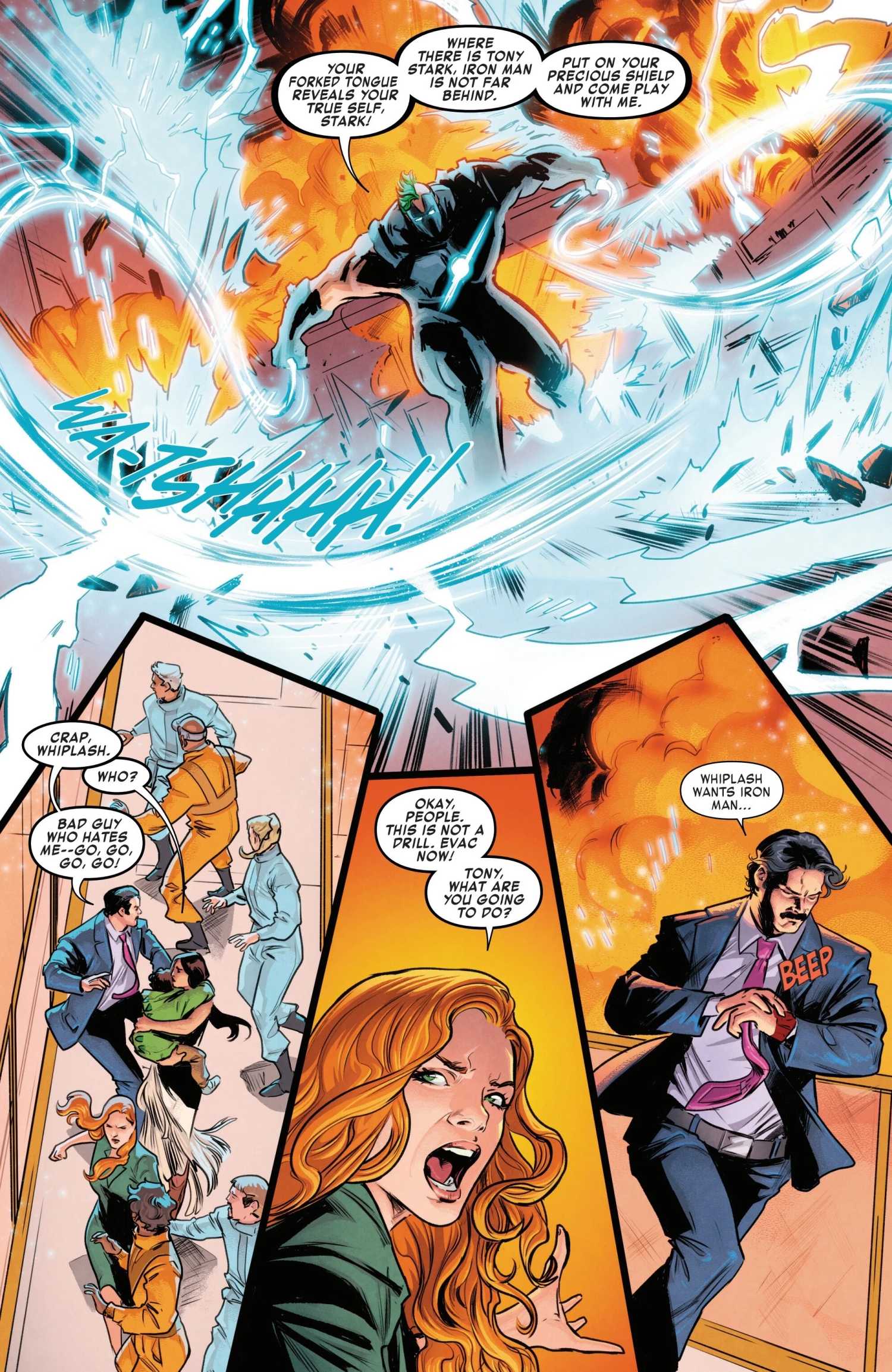 Whiplash attacks Tony Stark in Iron Man #8