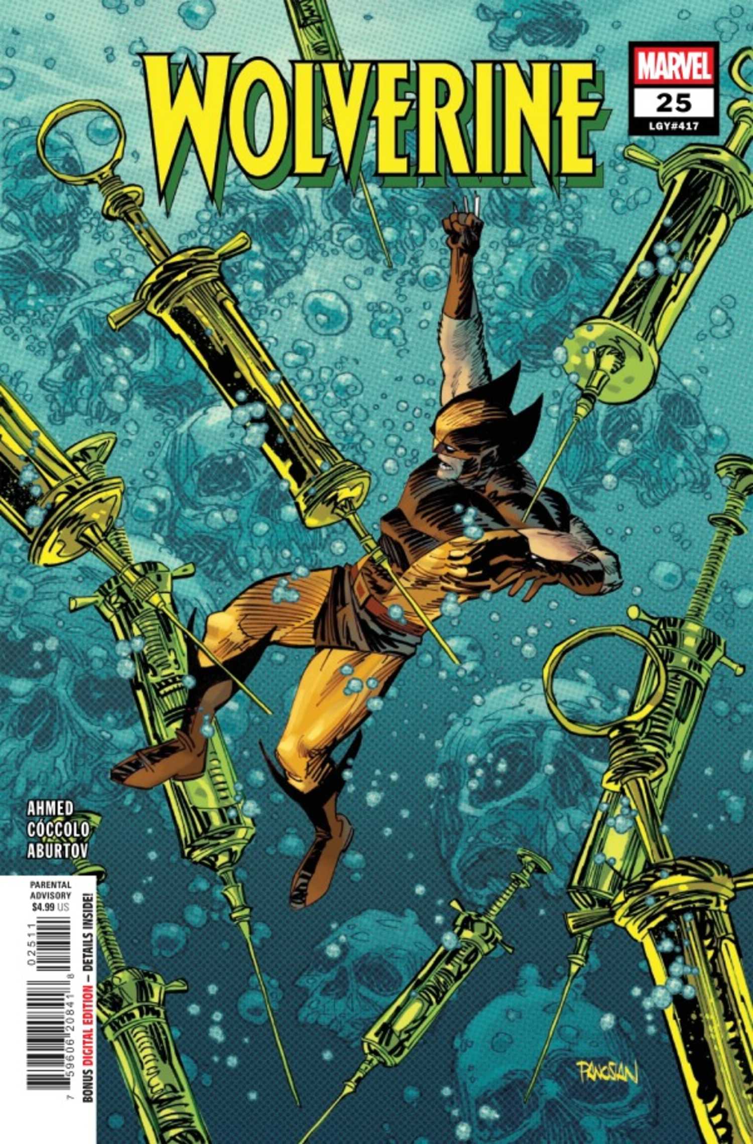 Wolverine #25 cover, Wolverine floating alongside giant syringes