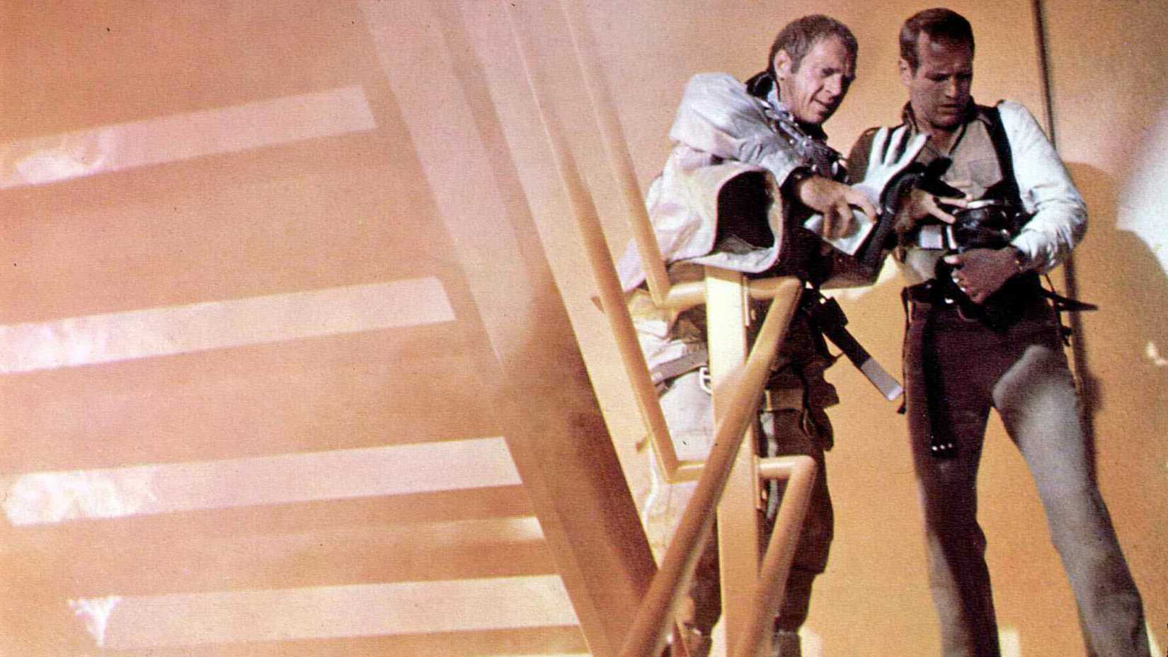 2 men trapped in a burning stairway in The Towering Inferno