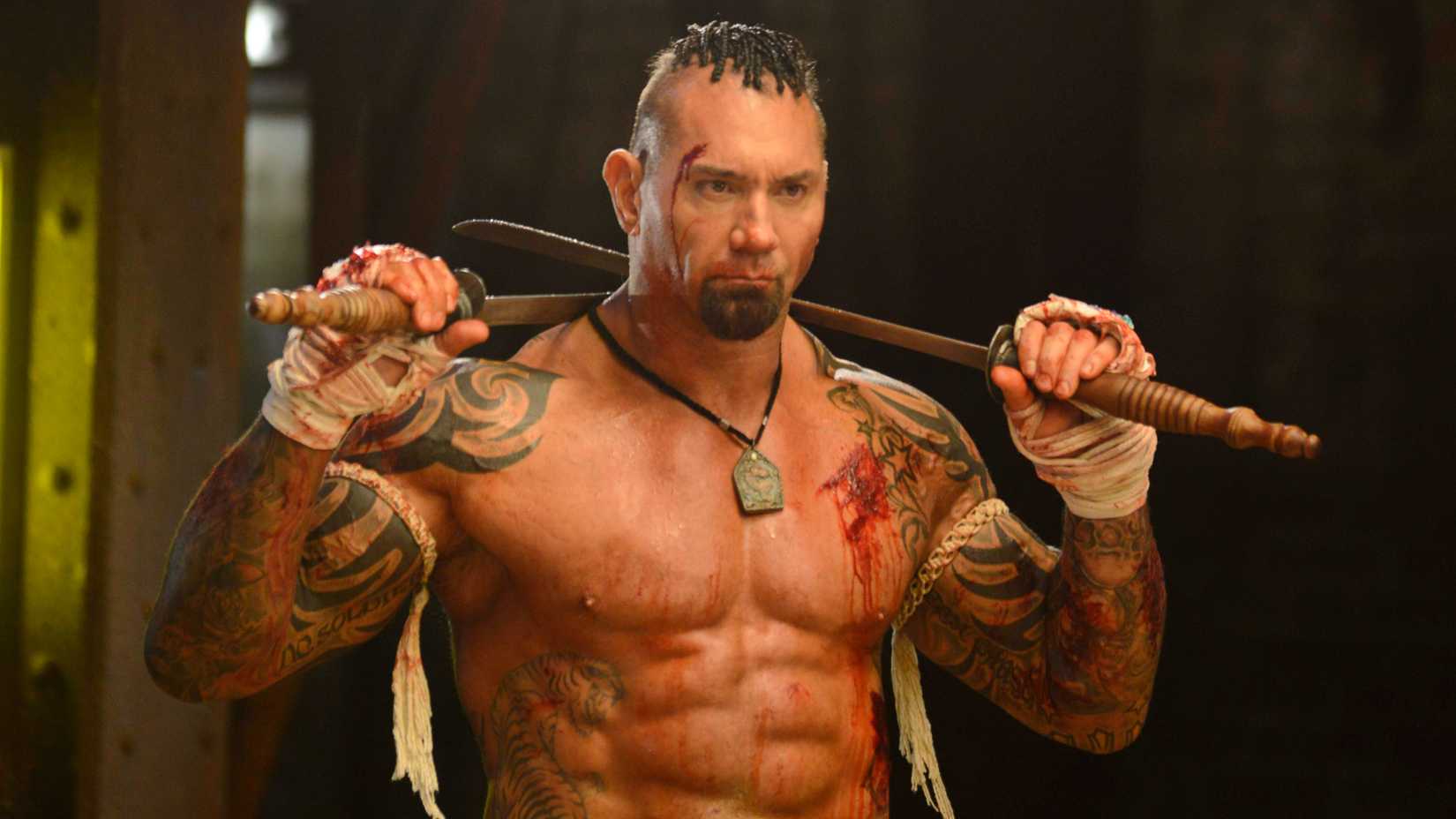 Dave Bautista’s Tong Po standing ready to fight in Kickboxer